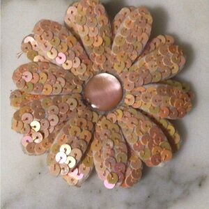Elegant Peach Colored Sequined Brooch